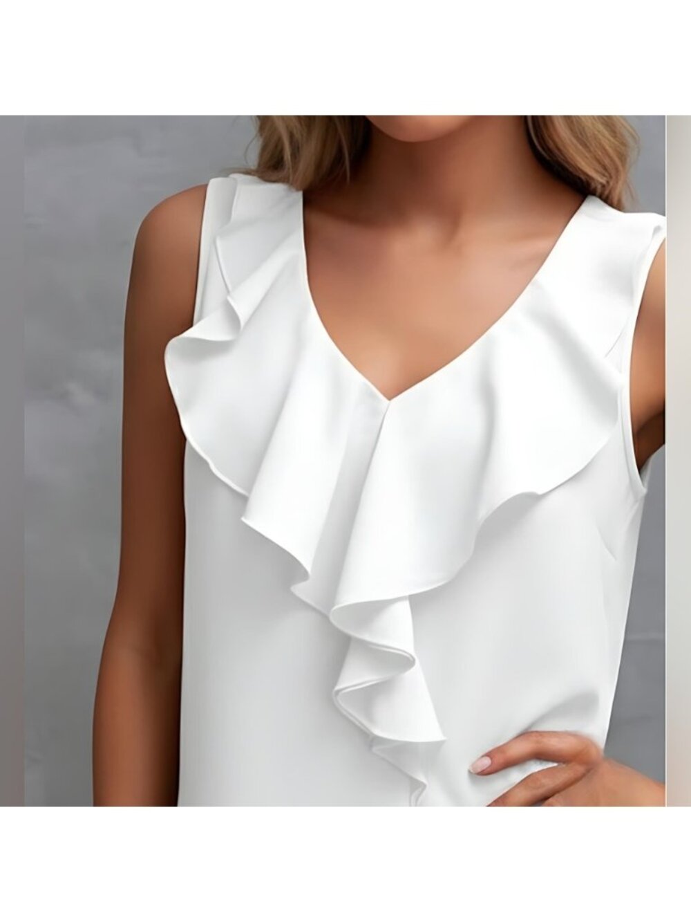 Ruffle Hem Sleeveless Blouse White - Picture 2 of 7